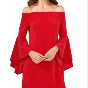 Vince Camuto Red Off the Shoulder Bell Sleeve Dress Size M